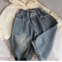 Childrens Spring and Autumn New Casual Pants for Small and Medium Sized Children Side Pocket Grinding White Boys Jeans - Image 2