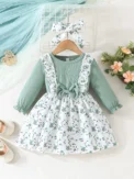 Dress For Kids 6Months -3Years old Long Sleeve Cute Floral Bow Princess Formal Dresses Ootd For Newborn Baby Girl