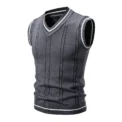 New Men's Knit V-Neck Sleeveless Vests Slim Fit Knitted Pullovers Sweaters Fashion Patchwork Smart Casual Streetwear - Image 3