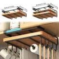 Kitchen Hanging Organizer Rack with Hooks Under Cupboard Paper Towel Rags Hanger Cutting Board Pot Cover Holder Storage Shelf - Image 5
