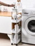 3/4 Layer Kitchen Gap Storage Rack White Freestanding Multilayer Rolling Utility Mobile Cart Bathroom Slim Slide Or - Image 3