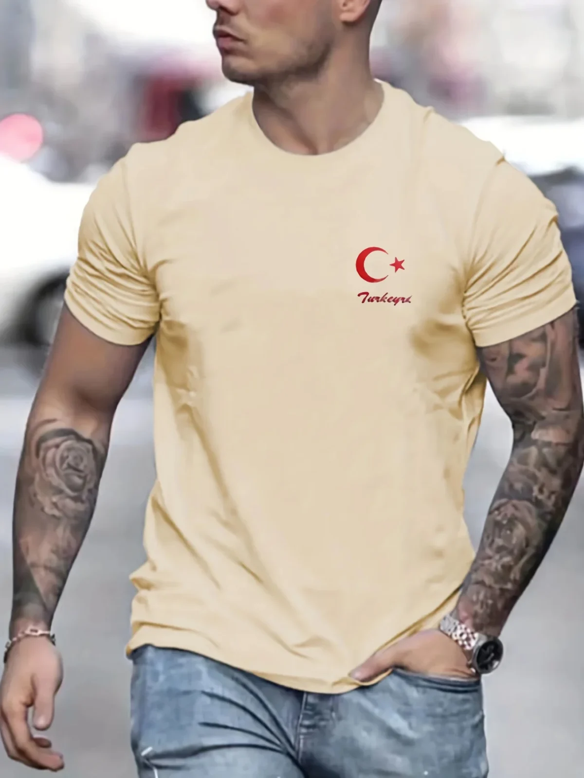 Men's 100% Pure Cotton Short Sleeved T-shirt, Round Neck Top, Letter Pattern Print, Comfortable, Casual, Summer, Loose Size - Image 5