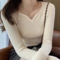 ITOOLIN Women Slim V-Neck Bottoming Sweater Autumn Winter For Women Casual Pullovers Long Sleeve Knit Warm Office Sweater - Image 2