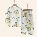 Kids Fleece Cotton Sleepwear Set - Cartoon Print, Long/short Sleeve, Unisex - Image 2