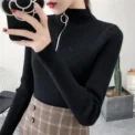 Knitted Women Zipper Half High Neck Sweater Pullovers Autumn Winter Basic Women Sweaters Slim Knitwear Pull Femme Tops - Image 3