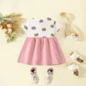 Girls' Clothes Summer New Short Sleeved Cartoon Teddy Bear Dress For Baby Girls Children's Spliced Fake Two-Piece Dress - Image 2
