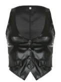 Women PU Leather Button Down Crop Blazer Vest Halter Dressy Punk Corset Top V-Neck Sleeveless Y2K Waistcoat Jacket Coat - Image 6