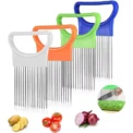 1pc Stainless Steel Onion Holder Slicer Prongs Cutter Chopper Vegetable and Meat Cutter Holder Comb Kitchen Gadget Accessories