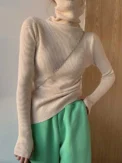 Knitted Sweater Women Korean Version Turtleneck Sweater Winter Solid Color Pullover Slimming Interior Lapping Warm Basic Tops - - Image 4