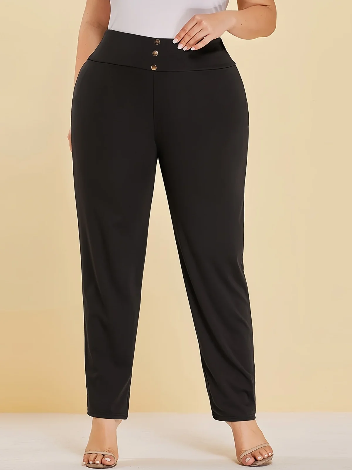 Autumn and winter new women's plus size knitted fabric casual models slit design straight trousers - Image 2