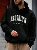 New York Printing Men Hoody O-Neck All Match Loose Comfortable Sweatshirt Fashion Fleece Basic Hoodie Autumn Clothes - Image 2