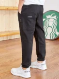 Boy's Stylish Solid Color Jogger Pants Elastic Waist Outdoor Casual Cargo Jogger Trousers - Image 4