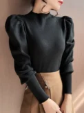 Autumn Winter Sweater Turtleneck Slim Fit Basic Pullovers Fashion Korean Knit Tops Puff Sleeve Womens Sweater Stretch Jumpers - Image 4