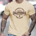 Men's casual top comfortable sports T-shirt with California West Coast men's fashion print round neck short sleeved T-shirt - - Image 3