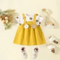 Girls' Clothes Summer New Short Sleeved Cartoon Teddy Bear Dress For Baby Girls Children's Spliced Fake Two-Piece Dress - Image 6