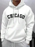 Street Letter Print Hoodie Men's Pocket Drawstring Pullover Soft Sweatshirt Autumn Casual Wear