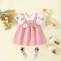 Girls' Clothes Summer New Short Sleeved Cartoon Teddy Bear Dress For Baby Girls Children's Spliced Fake Two-Piece Dress