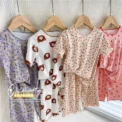 Summer Cute Girls Loungewear Baby Girl Floral Top Children's Short-sleeved Tops Pants Pajamas Two-piece Set Clothes - Image 2