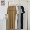 Summer Korean Fashion Simple Letter Print Casual Large Size Loose Short Sleeve Maternity Dress