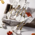 1Pc Silicone Kitchenware Cooking Utensils White Gold Kitchen Accessories Spatula Turner Heat-resistant Pasta Colander Shovel - Image 6