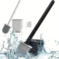 Silicone Toilet Brush Cleaning Brush Flat Head Flexible Wall Mounted Black Toilet Bowl Cleaner Brush Holder Set for WC Bathroom