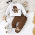 Terno For Kid 3-24Months Casual Cartoon Bear Long Sleeve tee and Navy Pants Outfit Toddler Infant Clothing Set Kids Wear - Image 4