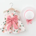 Summer New Girls' Dress Baby Girl Dress Korean Version Floral Dress Baby Stylish Cotton Dress Bow Tie Hat Included - Image 5