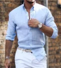 Men's Spring And Summer New Cotton Hemp New Men's Cool Long Sleeve Shirt Solid Color Loose Lapel Casual Beach Style Shirt - Image 4