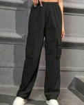Elastic Waist Fashionable Workwear Pants High Waist Wide Leg Pants Loose Solid Color Casual Sports Pants WOMEN'S Sportswear - Image 5