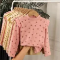 Spring Girl Children Ruffle Collar Floral Print Tshirt Boy Baby Solid Ribbed Bottoming Shirt Kid Casual Cotton Tees Clothes - Image 2
