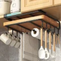 Kitchen Hanging Organizer Rack with Hooks Under Cupboard Paper Towel Rags Hanger Cutting Board Pot Cover Holder Storage Shelf - Image 2