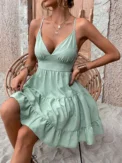 Elegant casual women's dress halter halter ruffled woven sexy women's dress - - Image 5