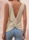 Large back cut and twisted knitted sweater casual sleeveless top for women's summer sweater for women's clothing - - Image 3