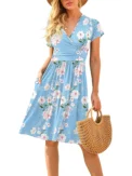 Spring/Summer New Women's Long Skirt V-neck Short Sleeve Pocket Printed Loose Dress in Europe and America - Image 3