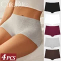 4PCS Women's Panties Cotton Seamless Sports Boxers Underwear Female Solid Color Briefs Cozy Lingerie Intimate Underpants XS-XL