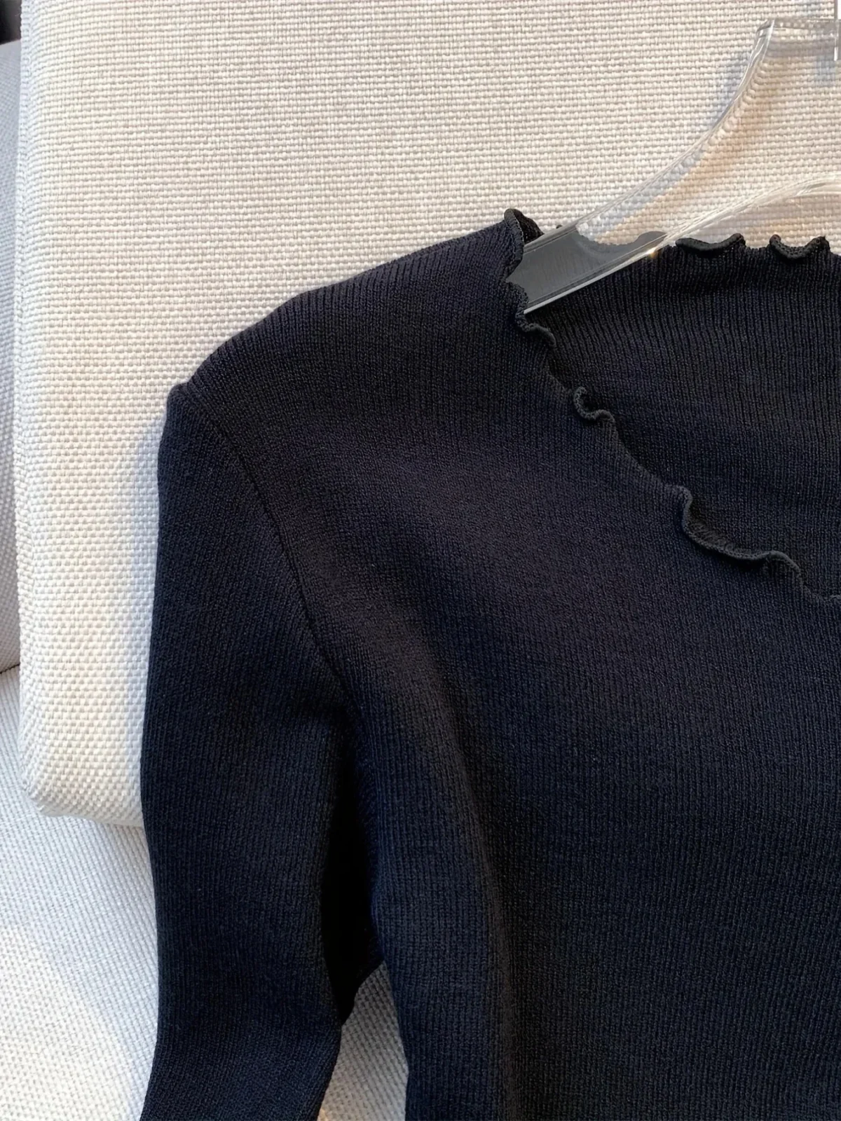 Black/White Solid Lettuce Trim Bowknot Pullover Sweater Y2K Casual Long Sleeve Sweater For Spring & Fall Women's Clothing - Image 5