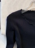 Black/White Solid Lettuce Trim Bowknot Pullover Sweater Y2K Casual Long Sleeve Sweater For Spring & Fall Women's Clothing - Image 5
