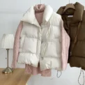 Women Fashion Autumn New 2024 Stand Collar Elegant Down Coats Warm Outerwear Casual Belt Sleeveless Winter Women Vests Jackets - Image 2