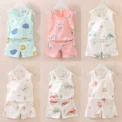 New Children Clothes Set Summer Boys Girls Cartoon Thin Style Sleeveless Vest Shorts Set Baby Pajamas - Pajama Sets -