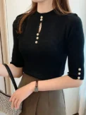 2025 Spring Autumn Korean Fashion Solid Sweater Women Short Sleeve Tops Pull Femme Casual Slim Female Pullover Knitted Clothes - - Image 3