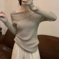 Solid Sexy Slim Off Shoulder Slash Neck Long Sleeve Knitting Sweater Women Jumpers Office Fashion New - - Image 4