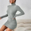 New Solid Dress Women Elegant Party Autumn Winter Turtleneck Long Sleeves Sexy Sheath Mini Dresses Bodycon Club Knitted Dress - Image 4