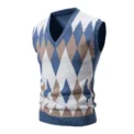 New Mens Argyle Knitwear Vest V Neck Sleeveless Casual Slim Fit Pullover Knitted Sweater lightweight vests - Image 4