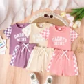 2PCS Summer 0-4 Years Old Cute Fashion Trend Baby Girls Universal Comfortable Soft Daddys Mini Letter Multicolor Plaid Set -