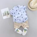 2PCS Baby Set Hot Summer All Over Crown Random Print Pattern Standing Neck Short Sleeve Shorts Set - Image 2