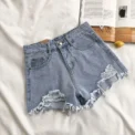Denim Shorts Women Summer Fashion Casual High Waist Ripped Jeans Pocket Tassel Y2K Hot Pants Streetwear Blue Trousers - Image 5