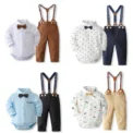 Formal Gentleman Clothng Set for Baby Infant Solid Romper Suit Boy First Birthday Costume 0-24 Month Toddler Cotton Kids Outfit - Image 2