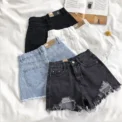 Denim Shorts Women Summer Fashion Casual High Waist Ripped Jeans Pocket Tassel Y2K Hot Pants Streetwear Blue Trousers - Image 2