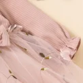 New single piece spring and autumn baby girl baby pink thin long sleeved princess flower mesh dress - Image 4