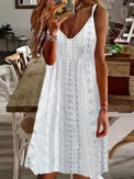 2025 Europe and the United States Plus Size Women's Summer New Cutout Jacquard V-Neck Strap Solid Color Dress